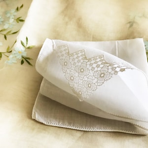 Fine White Vintage Handkerchief - Lacy Corner Detail - Victorian Bridal Ladies Accessory Embellishment