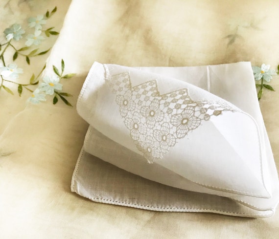 Fine White Vintage Handkerchief - Lacy Corner Deta