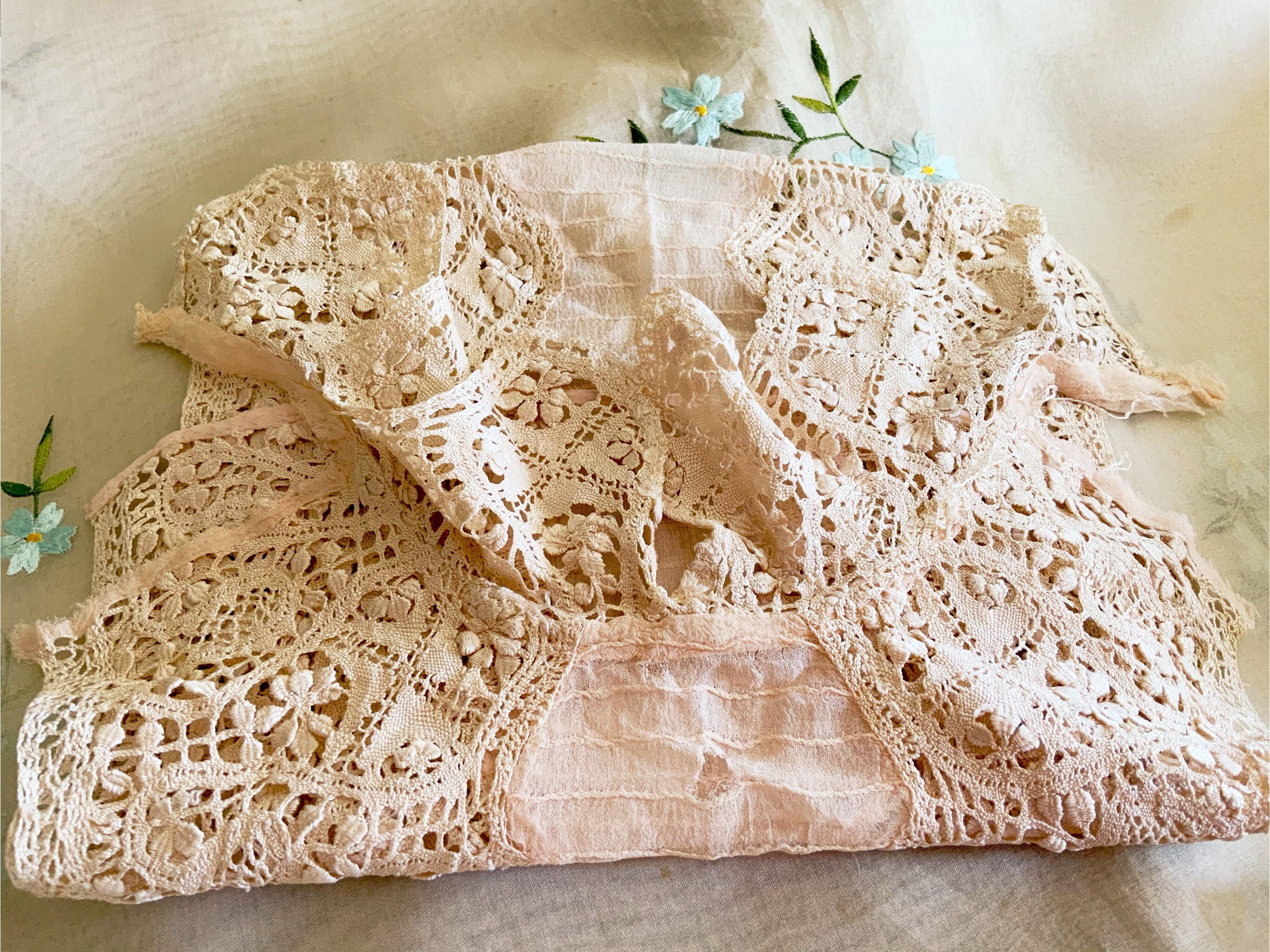 Antique Silk Maltese Lace Shirt Front - Handmade - Pintucks