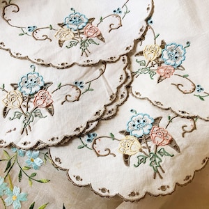 Vintage Handmade Hand Embroidered Linen Doily - Madeira - Craft
