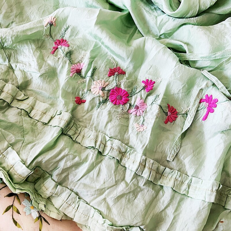 Lime hand embroidered skirt main image 1