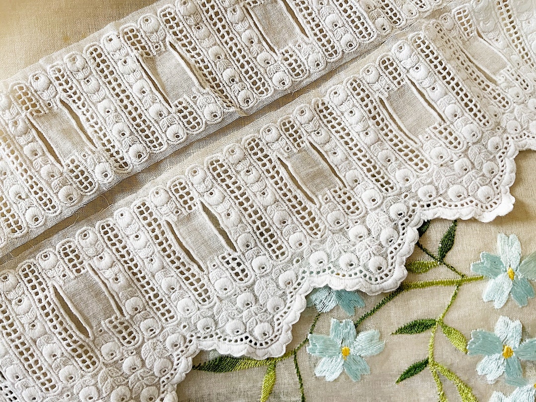 Exquisite Fine Hand Embroidered Lace Trim Eyelets Ribbon Insertion ...