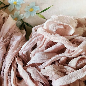 Beautiful Sari Silk Chiffon - Subtle Shades Of Blush - Fine Vintage Gossamer ReCycled Ribbon - Dolls Hats Jewellery Gift Embroidery Craft