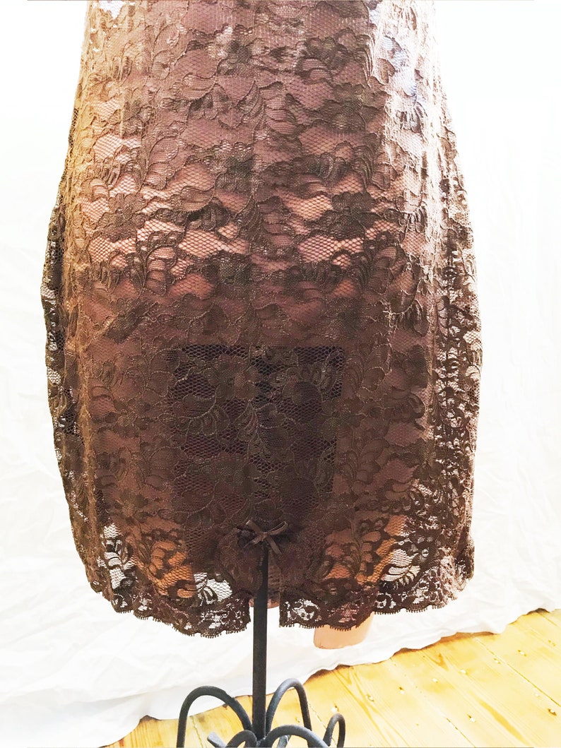 Vintage Stretch Lacy Brown Net Cotton Tunic Dress UnderDress PreLoved Layer