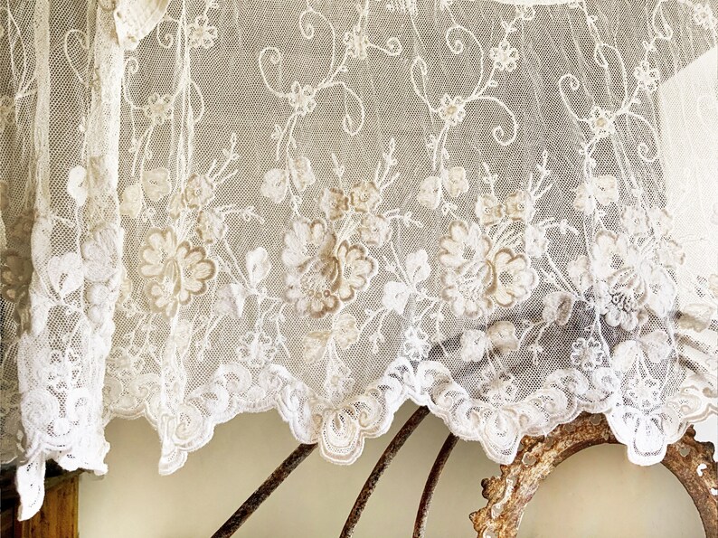 Large Antique Victorian Lace Curtain Heavily Etsy