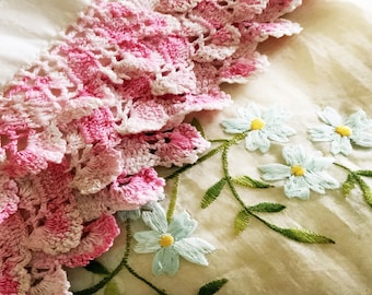 Pretty In Pink - Hand Crocheted Scalloped Lace Trim - Craft Dolls Bears Cushions