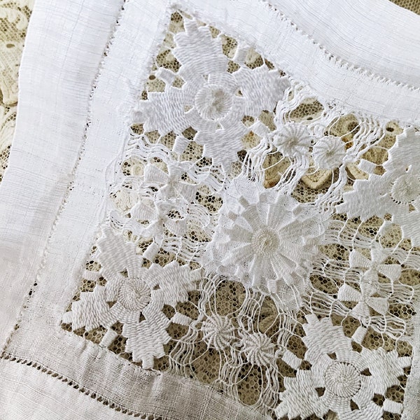 Beautiful Work - Vintage White Handmade Linen Doily - Tenerife - NeedleLace