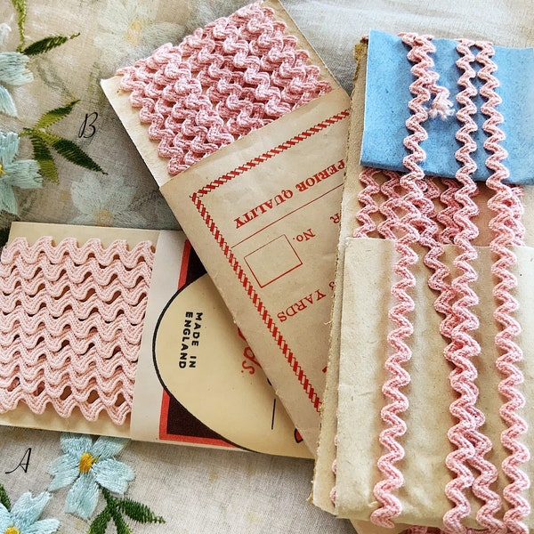 Pretty Vintage Packaged Ric Rac - Rayon & Cotton Options - Small Scale Craft Haberdashery Dolls