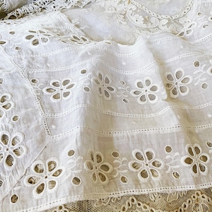 Pretty Heavily Embroidered Anglaise Lace Bodice Yoke - Eyelets - Salvage Craft Costumes