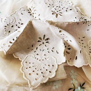 Beautiful Heavily Hand Embroidered Antique Linen Doily