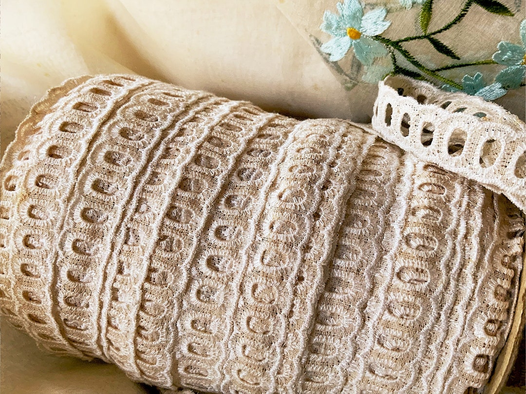 Fine Vintage Pale Biscuit Embroidered Anglaise Ribbon Insertion Lace ...