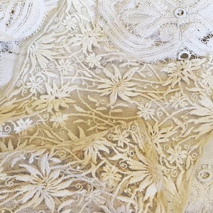 Beautiful Long Vintage Yoke - Heavily Embroidered Net Lace Shirt Front - Dickie / Yoke - Salvage