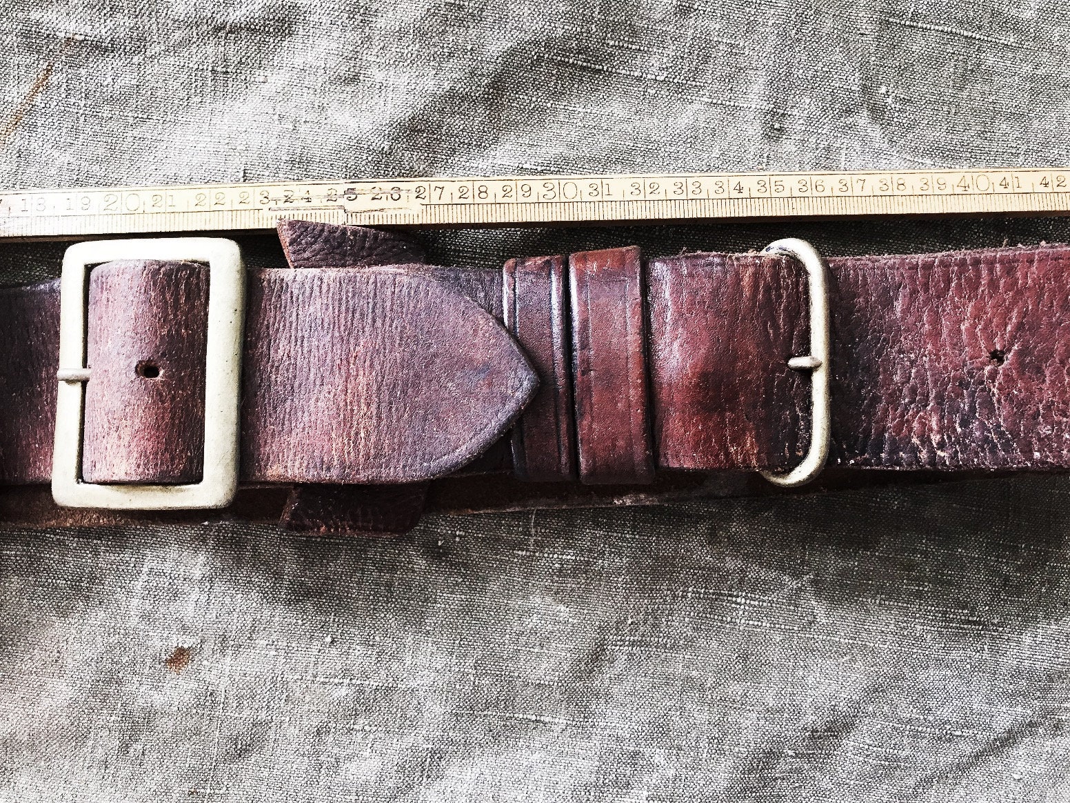 Vintage Leather Army Belt With Ammunition's Pouch - Worn