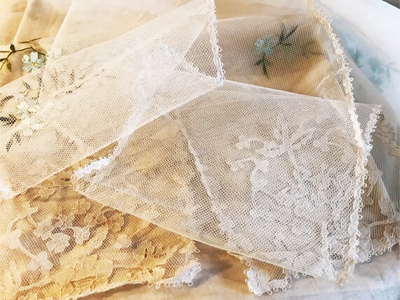 Handmade Antique Brussels Lace Lappet - Tulle - Ne