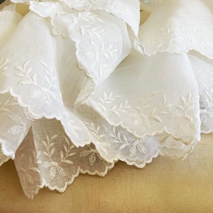 Beautiful Handmade Ethereal Embroidered Organdy - Gauzy - Sheer - Scalloped Lace - Unused