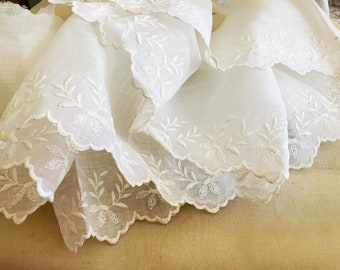 Beautiful Handmade Ethereal Embroidered Organdy - Gauzy - Sheer - Scalloped Lace - Unused