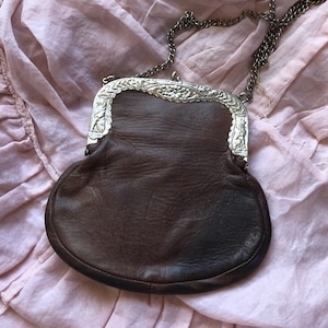 Bolso de mano o cartera vintage de piel auténtica marrón