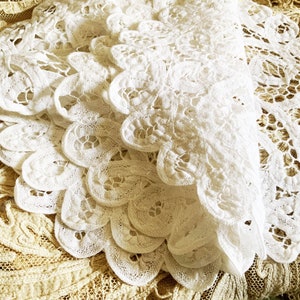 Beautiful Super Soft Handmade White Vintage Tape Lace Doily - Battenburg Lace Table Mat