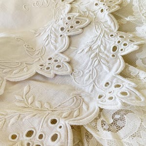 Beautiful Doily - Vintage Heavily Hand Embroidered Linen