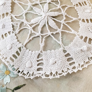 Handmade French Antique Linen Bobbin Lace Doily - Salvage