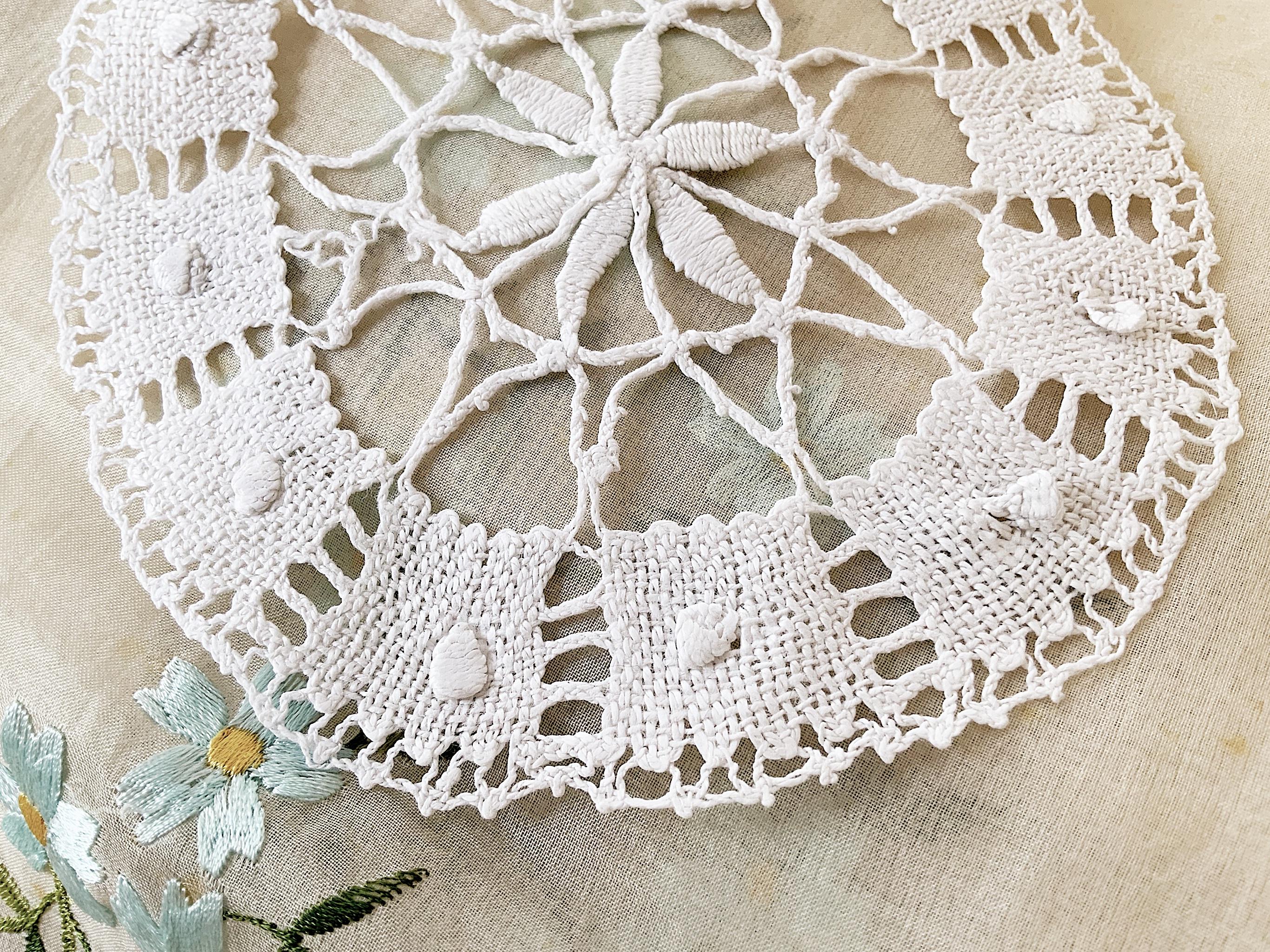 アンティークイタリア購入 ボビンレース編み リーフ＆フラワー ホール