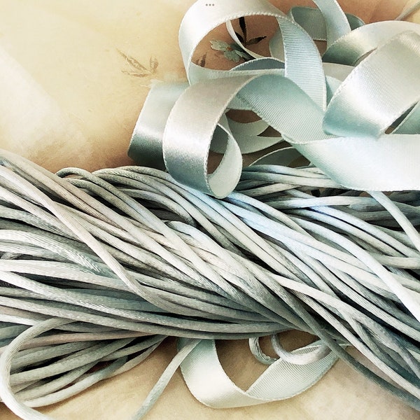 Beautiful Vintage Pale Blue Ombré Cord - Pale Blue Satin Ribbon - Craft Dolls Passementerie Costumes Shoes Lampshades