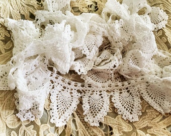 Gorgeous Fine White Vintage Hand Crocheted Scalloped Lace Ruffle - IrIsh Crochet Flounce - Craft Petticoats Cushions