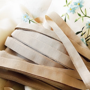 Vintage Petersham Ribbon - Grosgrain ribbon - Ecru / Tea