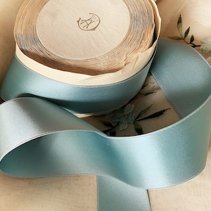 Beautiful Double Sided Vintage Muted Blue Satin Ribbon - made in France