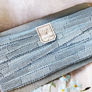 Blue Vintage French Linen Lace Trims - Craft Dolls Costumes