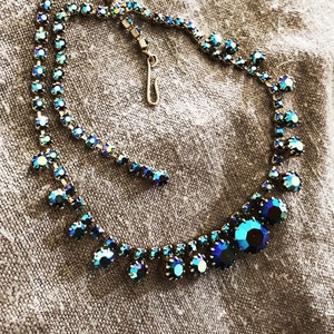 Blue AB Rhinestone Choker / Necklace - Ladies Costume Jewelry Vintage Accessory