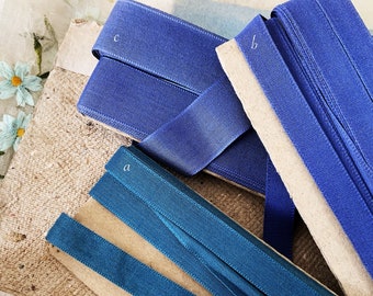 Vintage French Workman Blue Cotton Ribbon / Tape / Seam Binding - Vintage Supplies - Craft Haberdashery Millinery Book Binding Journals