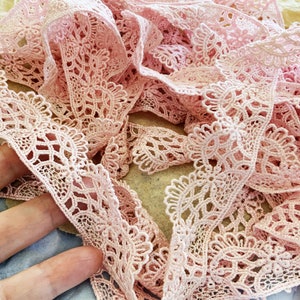 Pretty Pink Floppy Vintage Rayon Schiffli Lace Trim - Craft Dolls Bears Costumes Lampshades