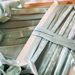 French Vintage Pale Blue Aqua Tones - Rayon Velvet Ribbons - Silk & Rayon - Craft Vintage Supplies