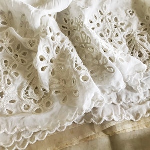 13in Wide Stunning Modern Vintage Rayon Gauze Embroidered Anglaise Flounce - Eyelets - Salvage - Curtain Trim Cuffs Lampshades