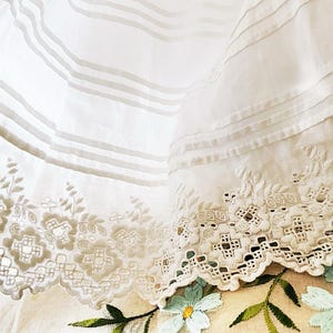 White Vintage Hand Embroidered Anglaise Lace With Handmade Pin Tucks - Eyelets - Craft Dolls Bloomers Petticoats
