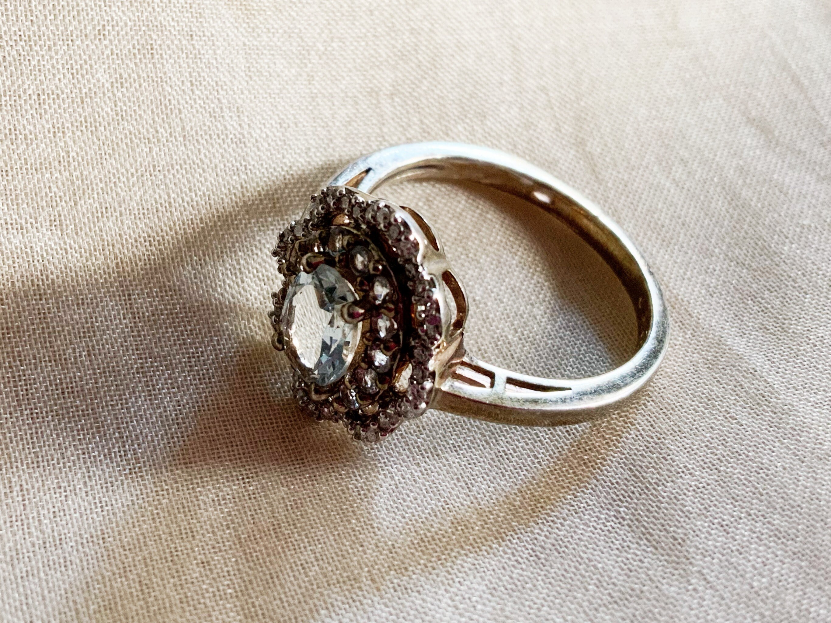 存在感抜群！シルバークレオール 1960 Vintage Silver White Topz / Cz Cluster Ring - Stamped - Size