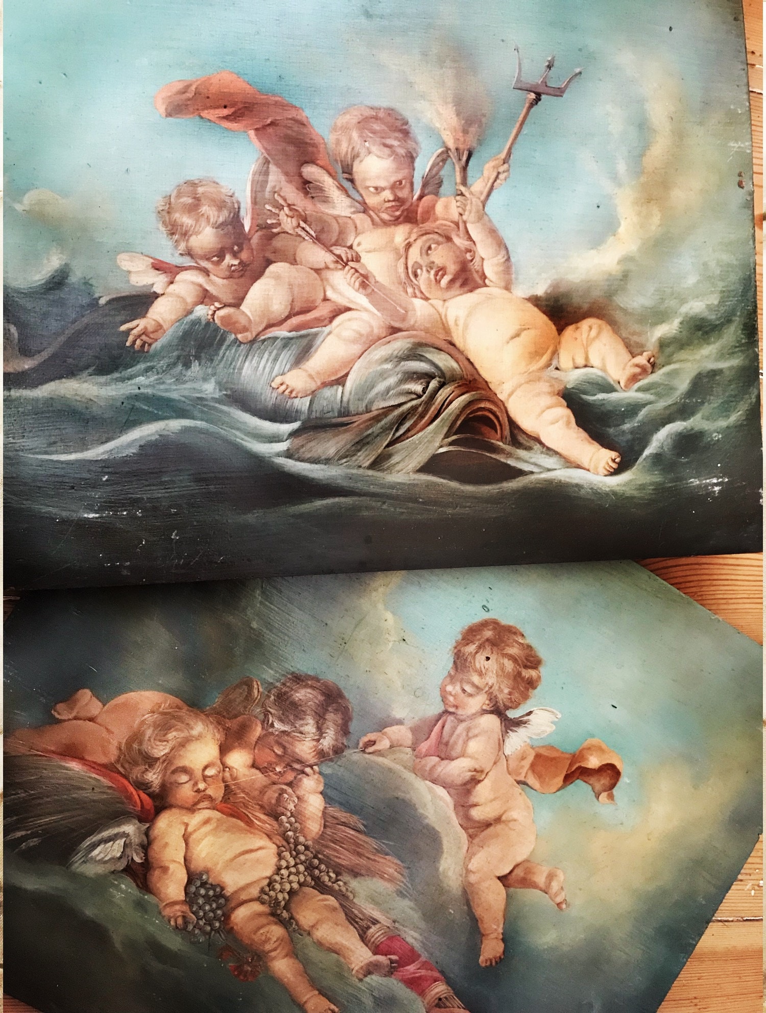 Superb Antique Oil Painting Cherubs on Wood Unframed - Etsy