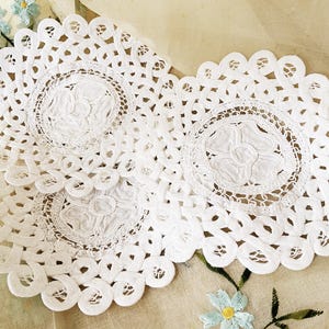 White Vintage Handmade Tape Lace Doily - Hand embroidered Battenberg Lace Table Mat