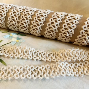Vintage Cremeweiß Handgemachte Schiffchenspitze - Mittelgewicht - Handwerk