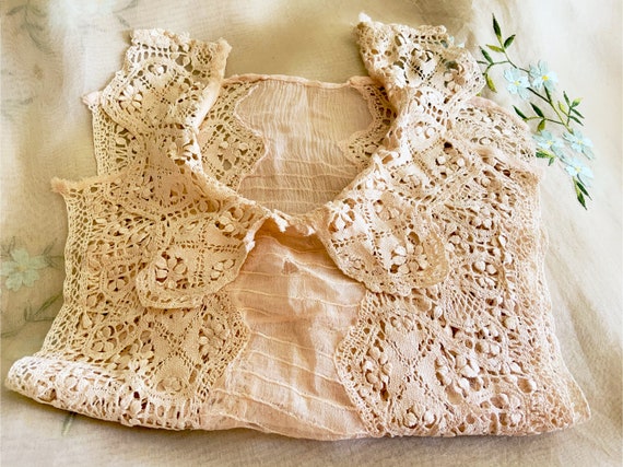 く日はお得♪ Antique Silk Maltese Lace Shirt Front - Handmade - Pi… - Gem トップス