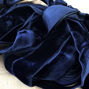 Rich Blue Vintage Velvet Rayon Ribbon - Craft Vintage Supplies