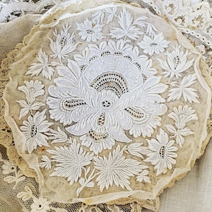 Beautiful Heavily Hand Embroidered French Antique Salvage - Perfect Craft Appliqué