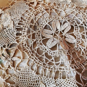 Natural Linen Handmade Vintage Bobbin Lace Doily - Shabby Decor