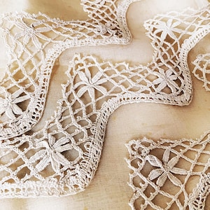 Handmade French Vintage Floppy Natural Linen Bobbin Lace