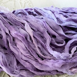 3yd Sari Silk Chiffon - Lavender - Hand Dyed Fine Vintage ReCycled Ribbon - Dolls Hats Jewellery Gift Embroidery Craft