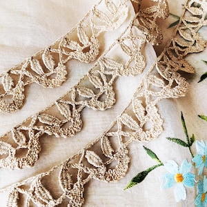 Handmade French Vintage Natural Linen Lace - Salvage Craft Cushions