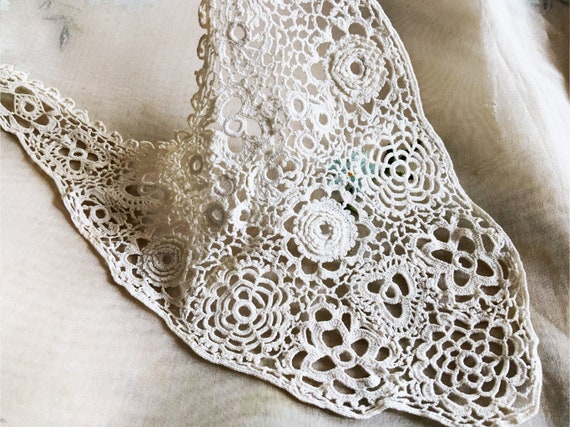 ANTIQUE Victorian Irish Crochet Linen Lace Collar… - image 2