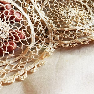 Beautiful Very Fine Antique Handmade Crochet Tatted Lace Doily with a Central Flower