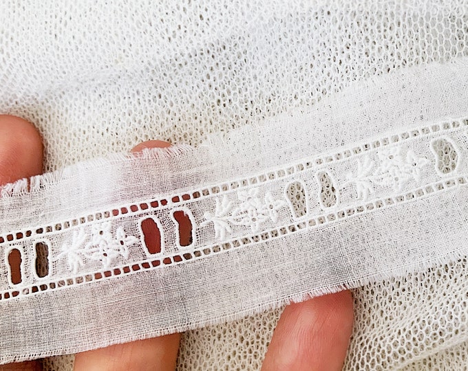 Pure White Ultra Fine Hand Embroidered Anglaise Ribbon Insertion Trim ...